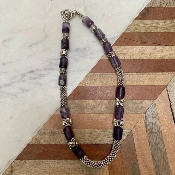 Vintage - Handmade Amethyst and Silver Bead Necklace - Picture 1 of 4